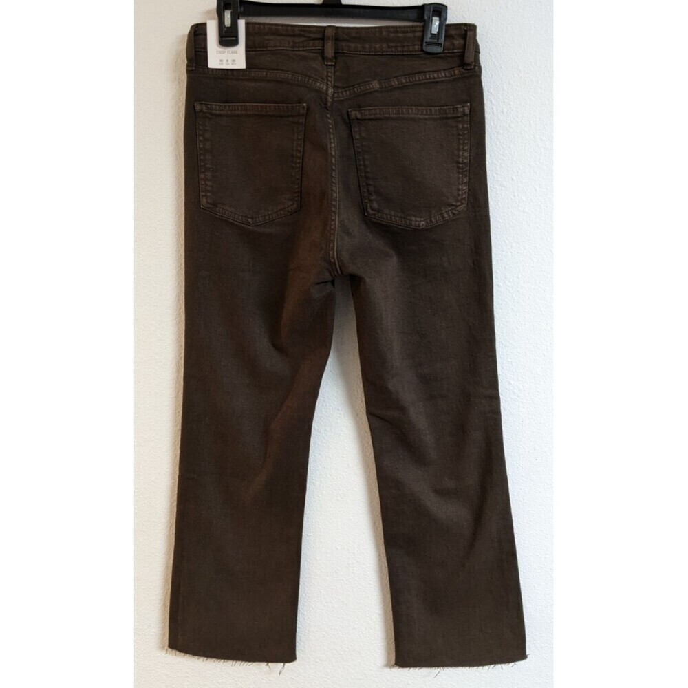 NWT~ZARA Chocolate Brown High-Rise Cropped Flare Stretch Denim Jeans 40/8 - Picture 2 of 11